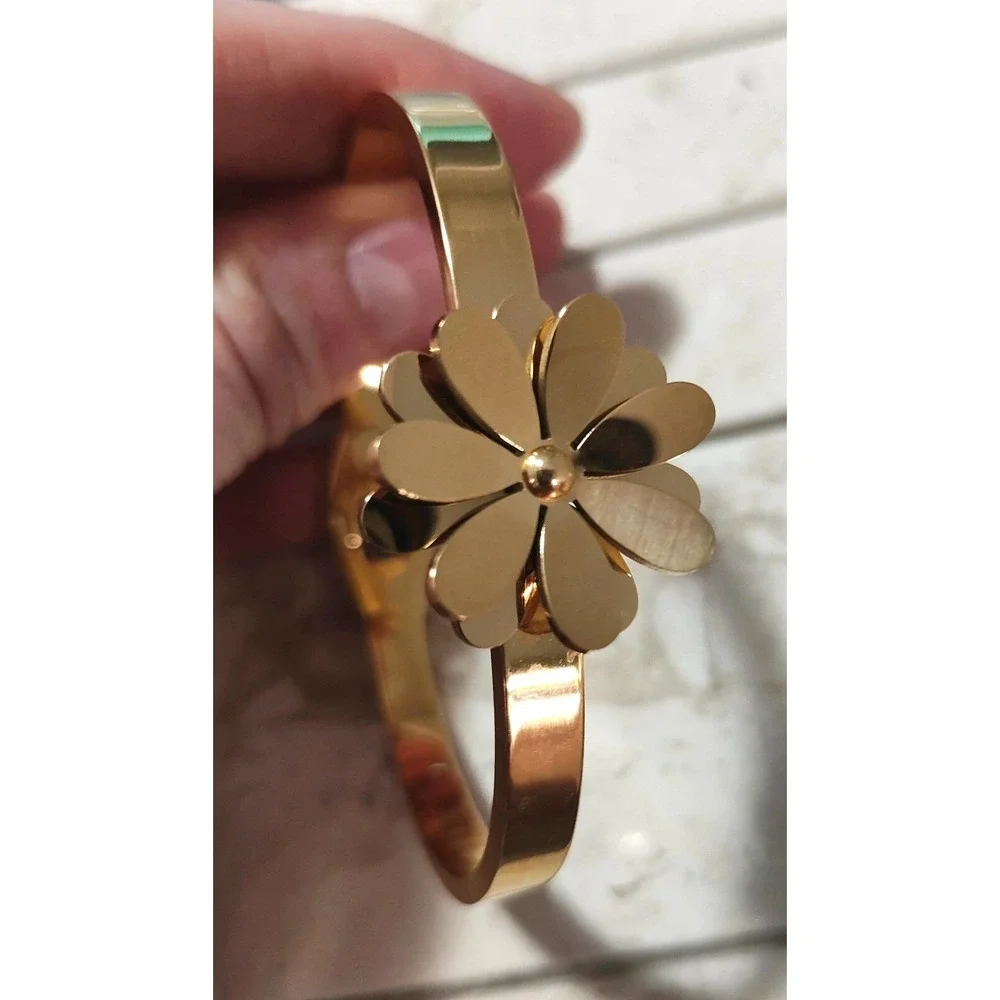 6 inch Titanium‎ Gold Plated Flower Bracelet Cuff